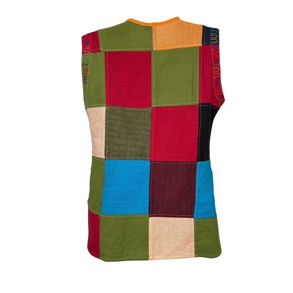 Nepal Handmade Bright Colorful Patchwork Embroidered Sleeveless Top Vest - Picture 5 of 6